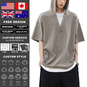 Sudadera con Capucha KingSen de Corte Holgado, Hombros Caídos, Manga Corta, Cuello en V, Suave y Casual para Hombre, Estilo Urbano - Product Image 2