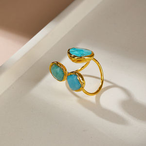 Moda Simple <span class=keywords><strong>Natural</strong></span> azul turquesa howlita azul Aventurina TianHe piedra brillo anillo abierto para fiesta - Product Image 1