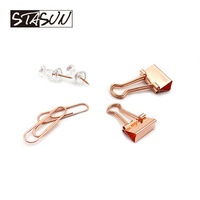 Juego de Artículos de Oficina de Colores Elegantes STASUN, Clips Decorativos para Encuadernación, Clips para Papel y Pioneses en un Estuche Organizador Transparente con Compartimentos