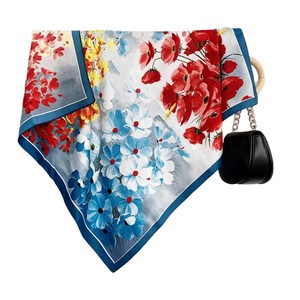 Bandana foulard imprimé rose blanche style peinture à l'huile vintage 90x90cm, design personnalisé, directement de l'usine - Product Image 4