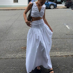 Conjunto de Dos Piezas de Falda y Top Corto Enyami, Cintura Baja, Algodón Blanco, Estilo Chic, Falda Plisada, Ropa de Playa, Conjunto de Falda de Dos Piezas para Verano - Product Image 1