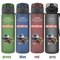 Bouteille d'eau givrée Roblox 560 ml en plastique avec impression Stitch Anime Game – Cadeau – Noir, bleu, vert, rouge – Grande capacité