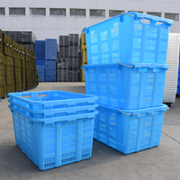 Conteneurs en plastique empilables robustes et écologiques 790*530*400, caisse en maille bleue, roues en option, stockage de légumes, fruits, poissons