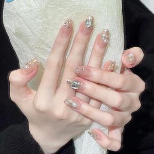 고급스러운 반짝이는 웨어러블 네일 스티커 블랙 슈가 앰버 캣츠 아이 블러쉬 아머 샴페인 골드 다이아몬드 네일 아트 - Product Image 3