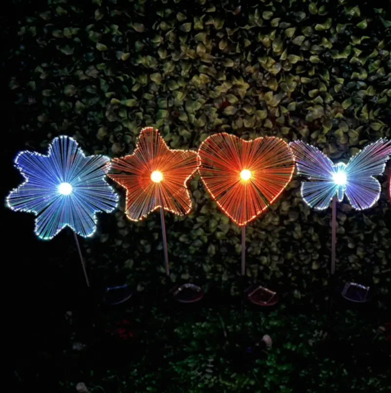 2022 Ландшафтная декоративная Ip65 уличная Водонепроницаемая Солнечная Волоконно-оптическая лампа светодиодный садовый свет бабочка Звезда Сердце Цветочные Огни