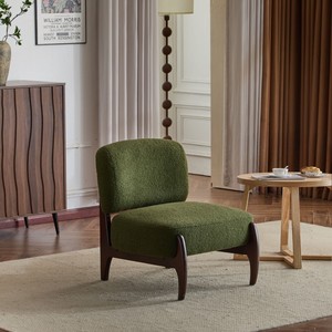 Fauteuil lounge élégant en bouclette avec revêtement en PU souple, structure en bois massif, confortable pour salle à manger, hôtel, salon, chambre, bureau - Product Image 3