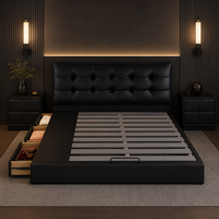 Base de Cama de Cuero Sintético Negro Tamaño Queen con Soporte de Láminas para Muebles de Dormitorio