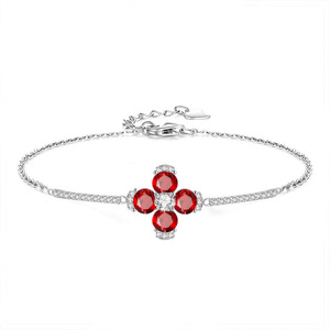 Pulsera de Cadena con 9 Delicados Tréboles de Cuatro Hojas, Anti-deslustre, con Piedra Natural de Corte Redondo de 4mm, Plata de Ley 925, Joyería para Mujer - Product Image 1