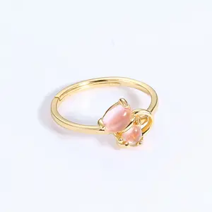 Cat Design Rose Quartz 925 Silver Jewelry Rings for Women Wedding Party Fine Jewelry Ring Wholesale Gift