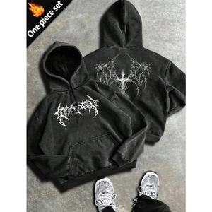 Sudadera con Capucha para Hombre, Estilo Urbano, con Cierre, de Algodón Grueso, Lavado Ácido, Hombros Caídos, Talla Grande, al por Mayor - Product Image 3