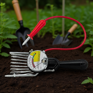 Medidor de Humedad del Suelo Multifunción 890 con Sonda Roja y Puntas Metálicas para Uso en Jardín - Product Image 3