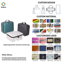 Trousse de Maquillage Luxe à Motif Géométrique, Organisateur Cosmétique en Cuir Texturé 3D Premium, Boîte de Voyage Beauté Marque Privée