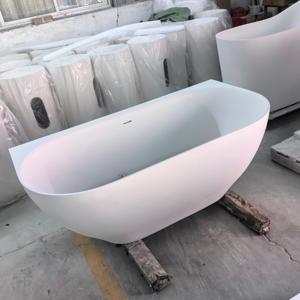 Baignoire autoportante <span class=keywords><strong>d</strong></span>'angle en pierre artificielle blanche mate, surface solide, pour salles de bain de villas - Product Image 2