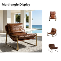 Fauteuil de salon rétro vintage en cuir véritable, luxueux et confortable, avec structure en métal, couleur beige, fauteuil d'appoint paresseux pour hôtel