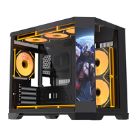 Boîtier PC Gaming MATX Lovingcool Nouveau Design Tour Moyenne avec Écran LCD, Châssis de Serveur CPU d'Ordinateur avec Panneau en Verre Trempé