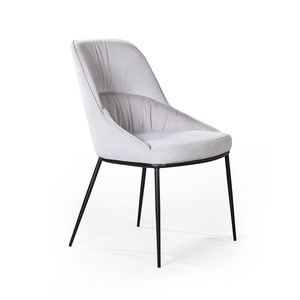 Nuovo design elegante sedia da pranzo imbottita in <span class=keywords><strong>tessuto</strong></span> grigio confortevole con gamba in metallo - Product Image 1
