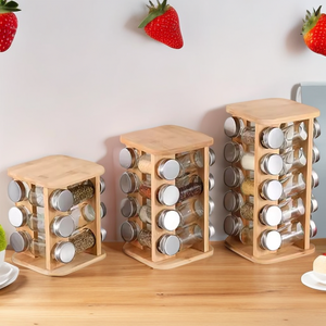 Accesorios de cocina de bambú Estante de especias Soporte de especias de bambú Estante de especias Organizador <span class=keywords><strong>Restaurante</strong></span> Estante giratorio - Product Image 4