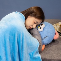 Bantal Boneka Monster Kartun Bulat Lucu dengan Selimut Lipat 2 in 1, Bantal Lempar, Selimut Tidur Siang Kantor untuk Hadiah