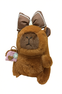 Simpatico orsacchiotto di peluche marrone con fiocco e borsetta 11-30 cm per bambini dai 2 ai 4 anni, giocattolo di peluche unisex - Product Image 1