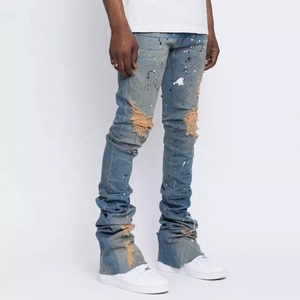 Pantalones Vaqueros Acampanados con Lavado Ácido, Diseño Personalizado OEM, Estilo Vintage, Rotos y Desgastados, Tipo Cargo para Hombre - Product Image 3