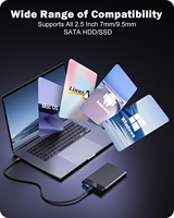 VONN boîtier de disque dur externe USB C 3.1 Gen 2 vers SATA III 6G sans outil pour SSD HDD 7mm 9.5mm 2.5 pouces UASP vente en gros