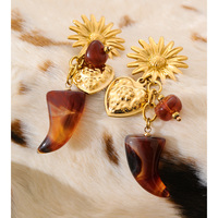 JINYOU 3511 Nouveauté Boucles d'oreilles pendantes en acier inoxydable plaqué or, forme géométrique en acrylique rouge foncé et ivoire