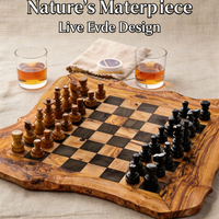 Plateau d'échecs rustique en bois massif avec porte-verres à vin, plateau d'échecs en bois fait main pour bar à domicile, cadeau pour soirée de jeux en famille