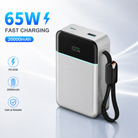 Module de batterie externe 20000 mAh 65W à charge rapide avec câble tressé intégré, affichage numérique LED, portable
