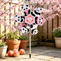 Moulin à vent décoratif Panda mignon 54 cm, fleur, jouet d'extérieur pour enfants, idéal pour les fêtes, décoration de jardin et pelouse, piquet animal