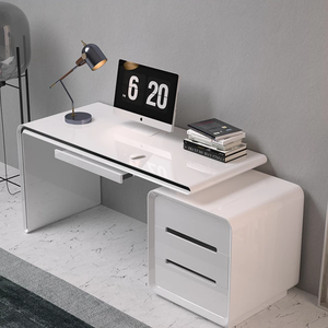 Scrivania Moderna per Computer con Cassetti, Scrivania Bianca per Ufficio e Studio, Tavolo con Armadietto Portaoggetti per Camera da Letto e Studenti - Product Image 1