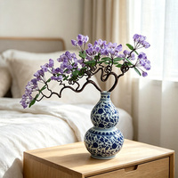 Ornamen Bonsai Bunga Kristal Amethyst Buatan Tangan dengan Vas Labu Porselen untuk Ruang Tamu & Pintu Masuk