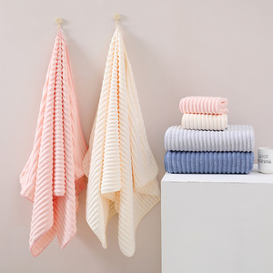 Coral Fleece Bath Towel Striped Rectangle Quick-Dry Absorbent Home Use 100g 120g - Product Image 3