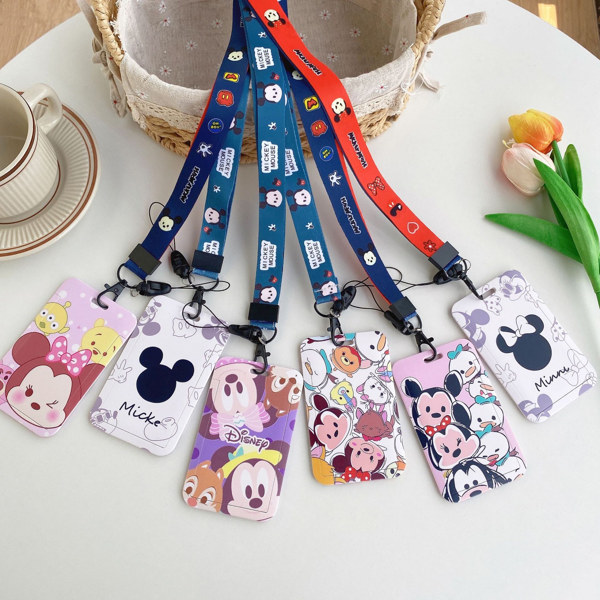 Card Holder ID Badge Lovely Cartoon Mickey Minnie Plastic Card Case With Lanyards Phone Neck Lanyard Card Covers Shell Kid Gift