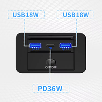 Bricolage 72W 12V USB Outlet Panel Wall Mount, 36W USB C et Dual QC 3.0 18W Car USB 3 Port Charger Socket avec Switch Power Outlet