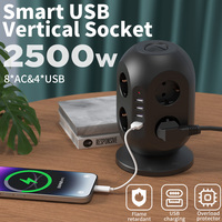 Prise de courant multiprise économique 8 voies + 4 ports USB, 10A, avec 8 prises pour fiches EU, câble de 3m