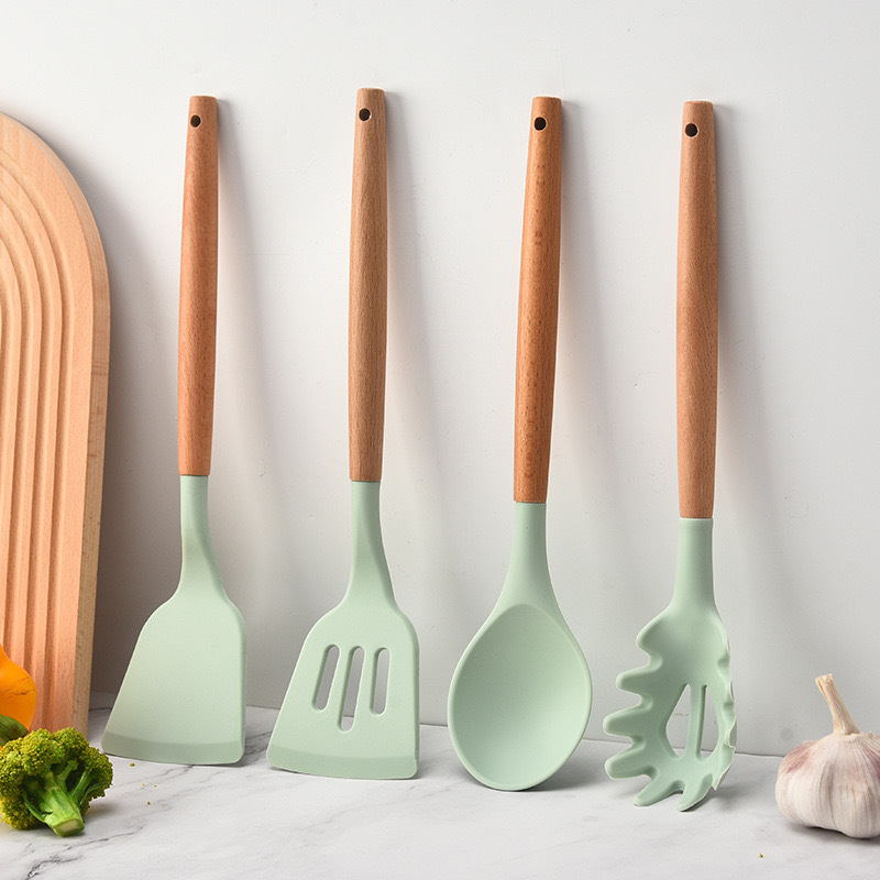 Nordic Style Silicone Kitchenware Home Utensils 12PCS -Set Gadgets Kitchen Utensils Set With Wooden Handle · image 5
