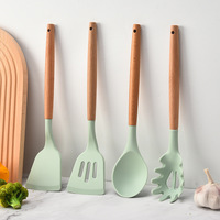 Ustensiles de Cuisine en Silicone Style Nordique, Lot de 12 Pièces avec Manche en Bois