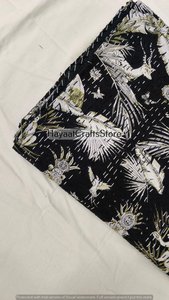 Hand <b>Stitched</b> Bohemian Printed Quilt Black White Pattern Home Decor All Season Polyester Cotton Kantha Bedcover - Product Image 5
