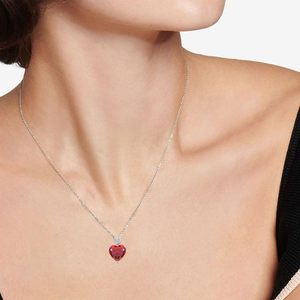 Heart Shaped Garnet January Birthstone <b>Necklace</b> 14K Gold Interlocking Heart Bail Pendant With Tiny Diamond Dainty Daily Wear - Product Image 5