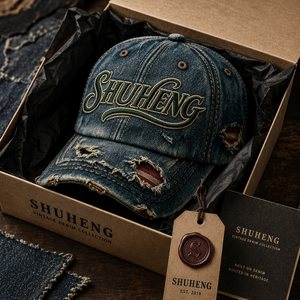 Casquette de baseball en denim délavé vintage avec logo brodé personnalisé et détails déchirés pour un style rétro urbain - Product Image 6