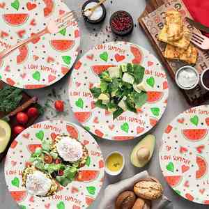 Platos de Papel con Diseño de Frutas de Verano, 9 Pulgadas, Modernos, con Bordes Festoneados, Fantástica Calidad, Decoraciones para Mesa de Fiesta - Product Image 1