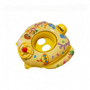 Siège flottant gonflable pour bébé en forme de voiture avec volant de dessin animé et klaxon, pour piscine d'été, en PVC - Product Image 1