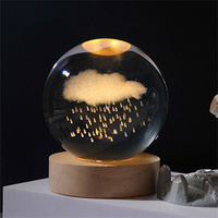Lampe de Nuit 3D Boule de Cristal avec Base en Bois Led Cadeaux d'Anniversaire Blanc Chaud Éclairage Étoile Galactique Galaxie 3D 60mm 80mm