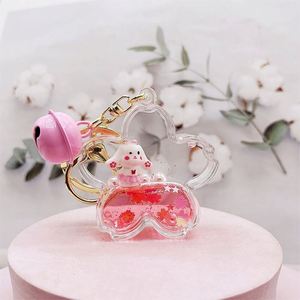 Mini Drink <b>Floating</b> Keychain Creative Cute Blossom Shape Acrylic Liquid Keychain - Product Image 3