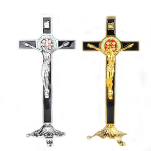 Metal Black Jesus Christ Standing Cross Home Decoration Tabletop Saint Benedict Cross Crucifix Statue