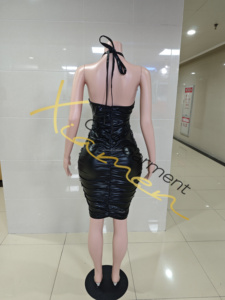 Ocstrade <span class=keywords><strong>Abito</strong></span> da Club Midi Nero Personalizzato con Halter, Strass e Rete, Vestito <span class=keywords><strong>Aderente</strong></span> Trasparente in Pelle per Compleanno, Ballo di Fine Anno, Serate e Feste - Product Image 5