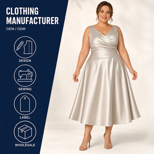 Robes <span class=keywords><strong>de</strong></span> cérémonie pour <span class=keywords><strong>mère</strong></span> <span class=keywords><strong>de</strong></span> la <span class=keywords><strong>mariée</strong></span>, <span class=keywords><strong>taille</strong></span> plus, coupe trapèze, cache le ventre, longueur thé, sans manches, col en V, satin avec fronces - Product Image 1