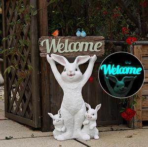 Décor de <span class=keywords><strong>jardin</strong></span> en résine personnalisable avec <span class=keywords><strong>des</strong></span> statues de lapin et de grenouille, panneaux d'accueil pour l'extérieur de la cour/du <span class=keywords><strong>jardin</strong></span>, cadeaux chaleureux - Product Image 2