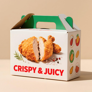 Boîte d'emballage en papier en forme de <span class=keywords><strong>maison</strong></span> biodégradable de qualité alimentaire personnalisée Boîtes en carton ondulé Poulet frit avec poignée - Product Image 4