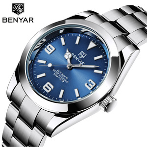 Montre automatique à quartz pour homme Benyar, cadran bleu, bracelet en acier inoxydable, étanche, lumineuse, style business, aiguilles, 50 m - Product Image 1